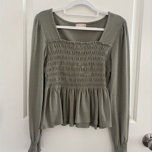 Altar’d State Smocked Olive Green Women's Top